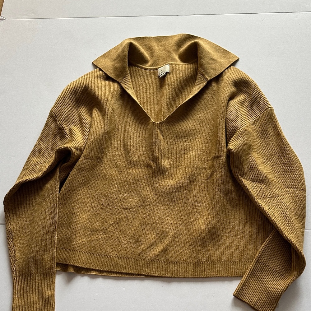 a new day Mustard V-Neck Collared Knit Sweater